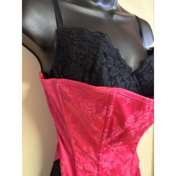 Pink & Black Fredricks of Hollywood M Lace Floral Corset Top - Picture 2 of 9